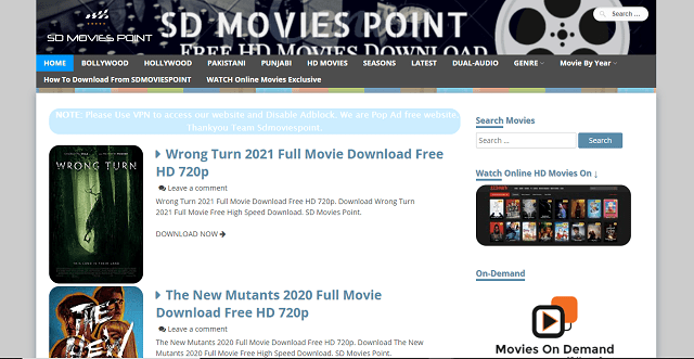 Sdmoviespoint Homepage Screenshot