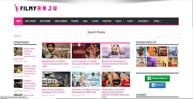 FilmyAnju 2020 -Illegal Website to Download Latest Movies for Free Homepage