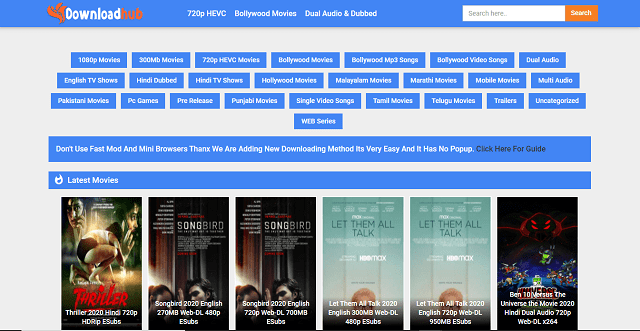 Downloadhub movies downloading website homepage