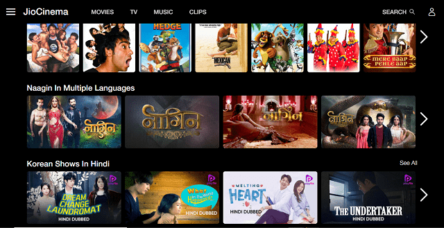 Jiocinema homepage