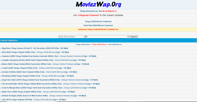 Moviezwap or moviez wap .org website homepage