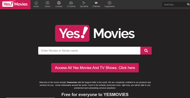 Yesmovies website homepage