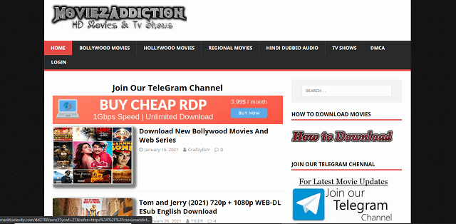 Moviezaddiction or moviez addiction website homepage