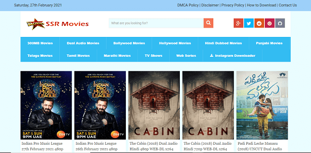 SSR Movies or SSRmovies Site Homepage