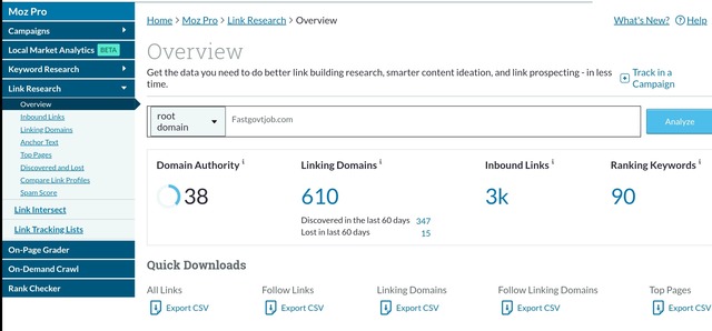 www.fastgovtjob.com MOZ data